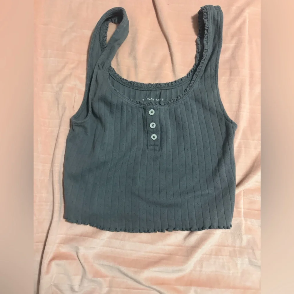 American Eagle Ribbed Button Cropped Tank Top Women’s M Gray - Picture 1 of 4